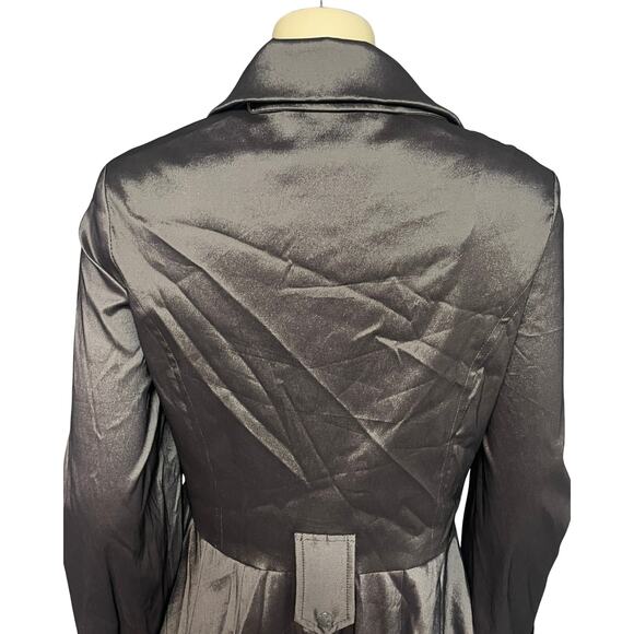 Vtg 90s Joseph Ribkoff Sz 10 Trench Coat Bubble Hem Gray Satin Glam Statement - Picture 13 of 16
